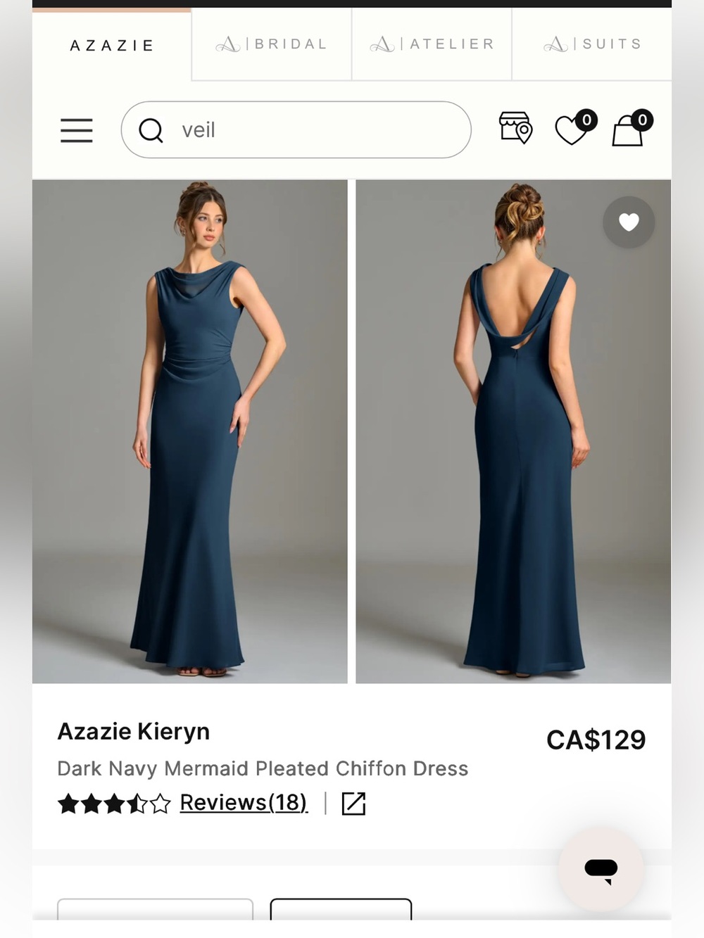 Azazie Dark Navy Backless Cowl Mermaid Gown